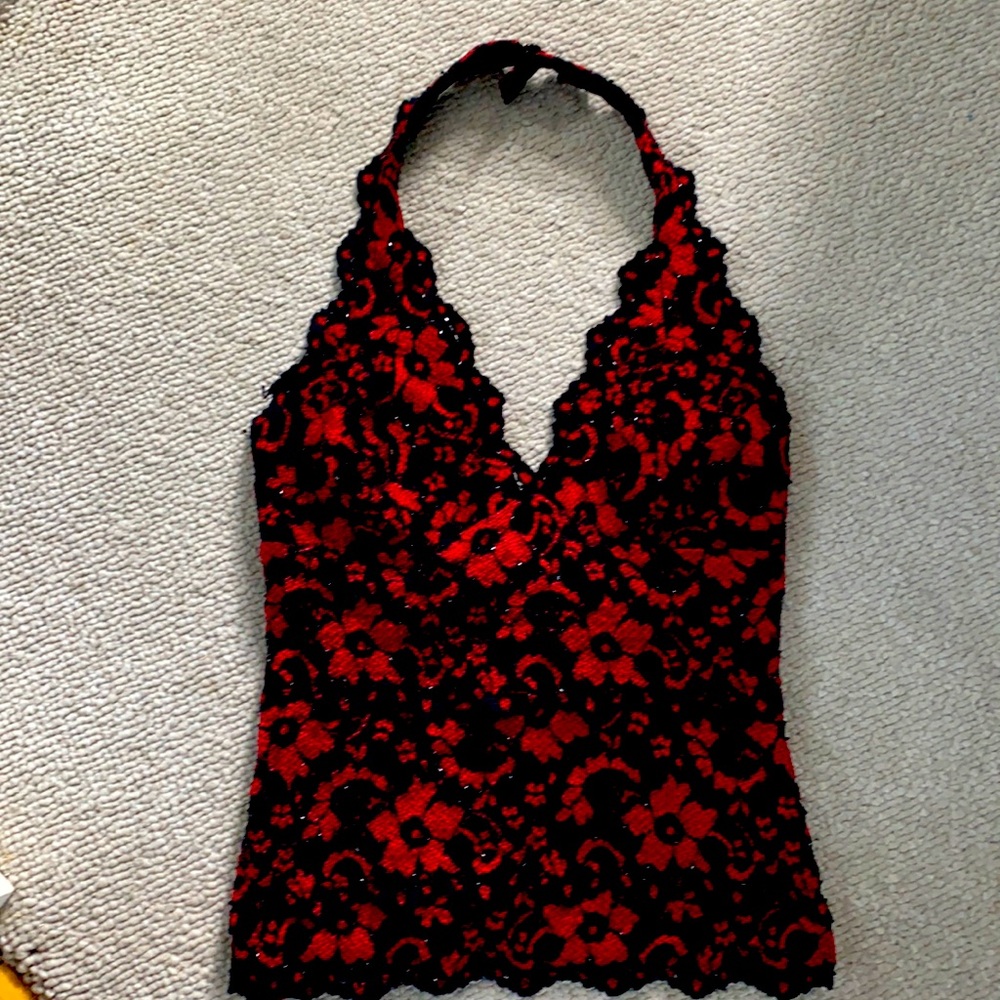 Red and black beaded halter top